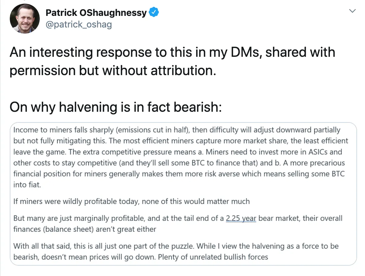 Quote on Miners selling Bitcoin